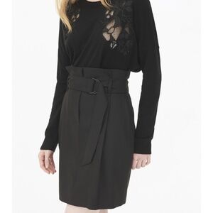 Sandro Black Genie Skirt High Waist Short Skirt Stripe with Belt